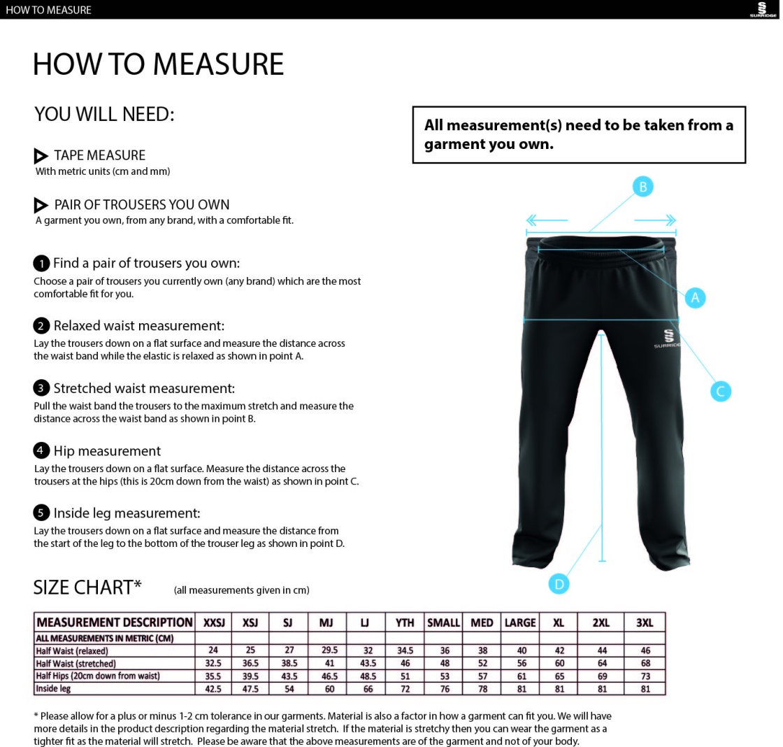 Talented Athlete Programme - Dual Poplin Track Pant - Unisex Fit - Size Guide