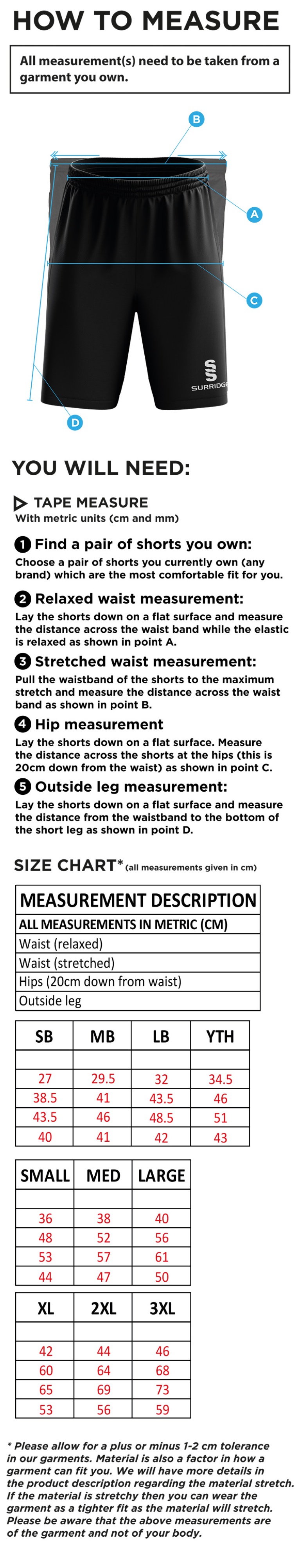 SANDBACH SCHOOL SIXTH FORM ACADEMIC SHORTS - Size Guide