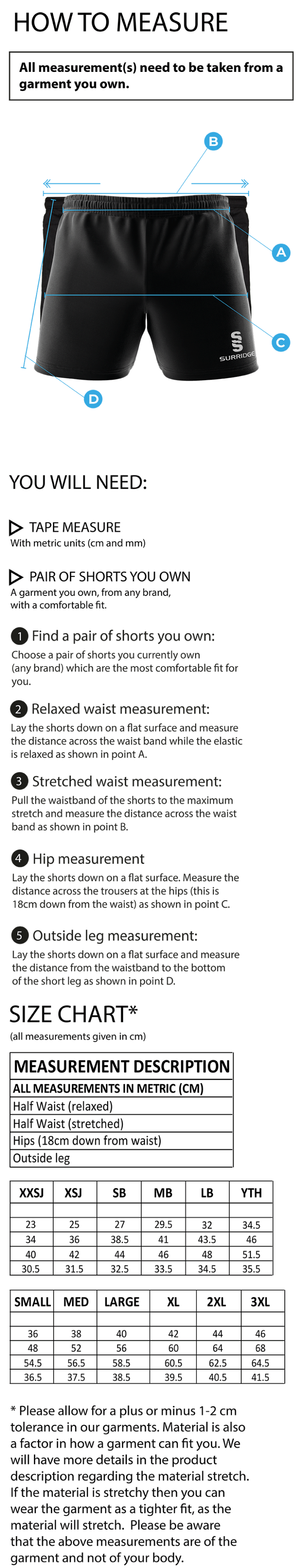 SANDBACH SCHOOL SENIOR RUGBY SHORT - Size Guide