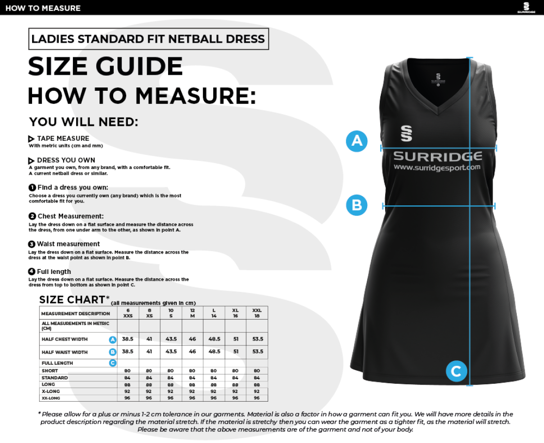 SANDBACH SCHOOL NETBALL DRESS - Size Guide
