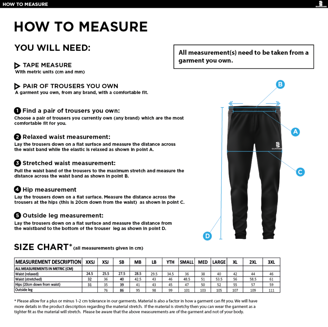 Talented Athlete Programme - Tek Slim Training Pants - Unisex Fit - Size Guide