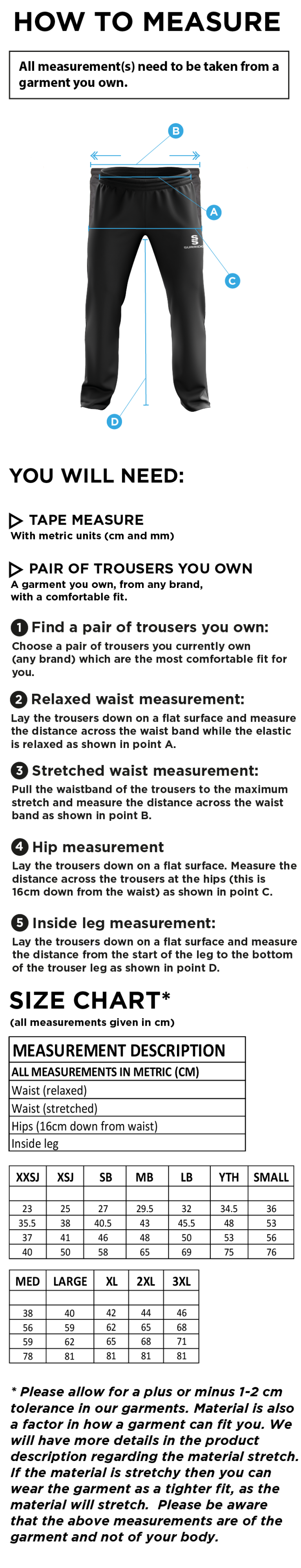 Girls Sixth Form - Poplin Track Pant - Size Guide