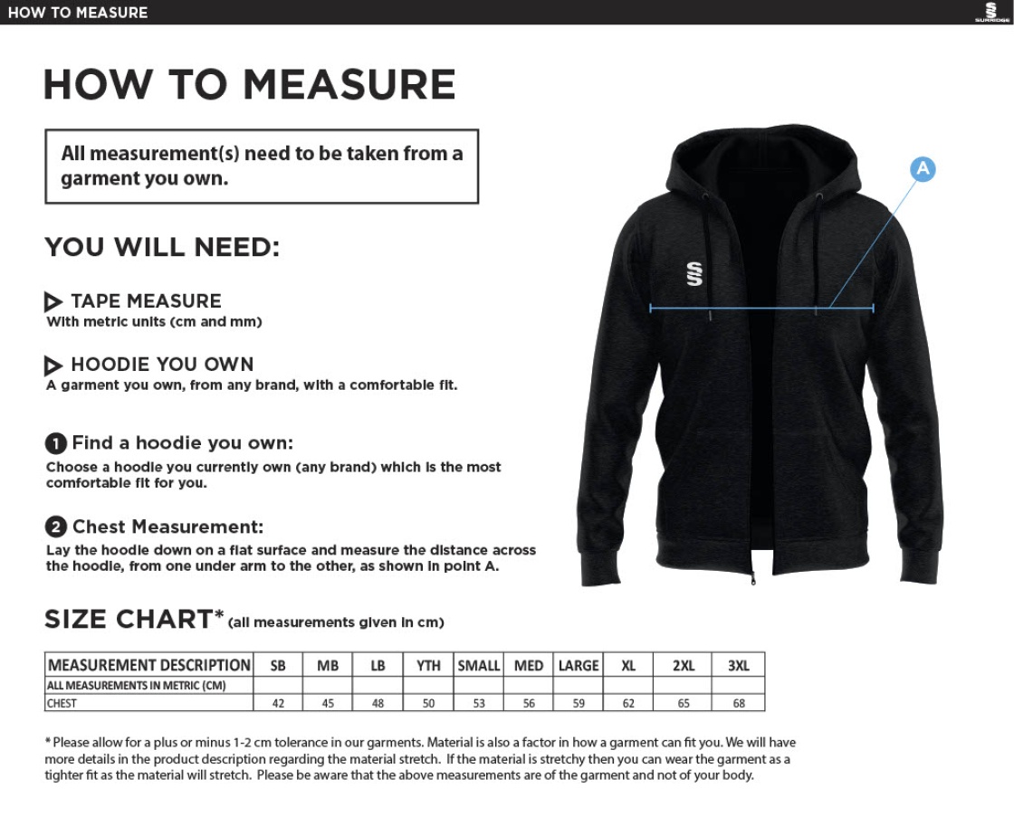 SANDBACH SCHOOL SIXTH FORM ACADEMIC Dual Full Zip Hoody - Size Guide