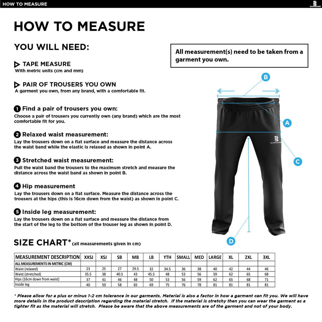 Talent Athlete Programme - Poplin Track Pant - Unisex Fit - Size Guide